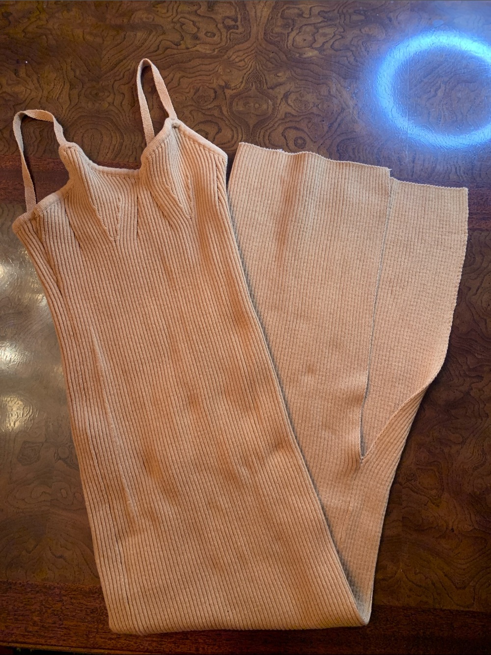 Women's Camel Ribbed Knit Cami Maxi Dress - Tan